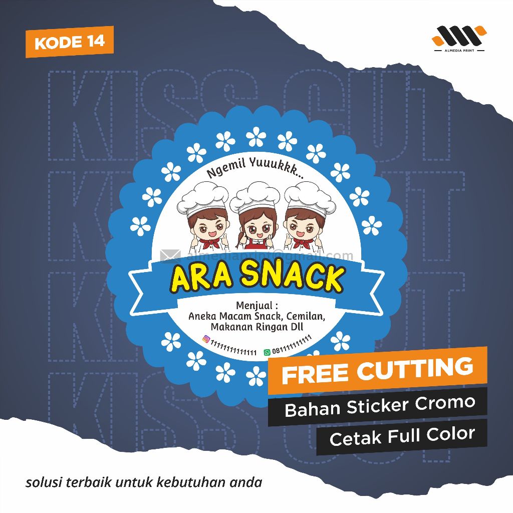 

(Isi 45-150 PCS) Cetak Stiker Cromo Label Sticker Vinyl Produk Kemasan Label Stiker Makanan Minuman (Free Cutting)
