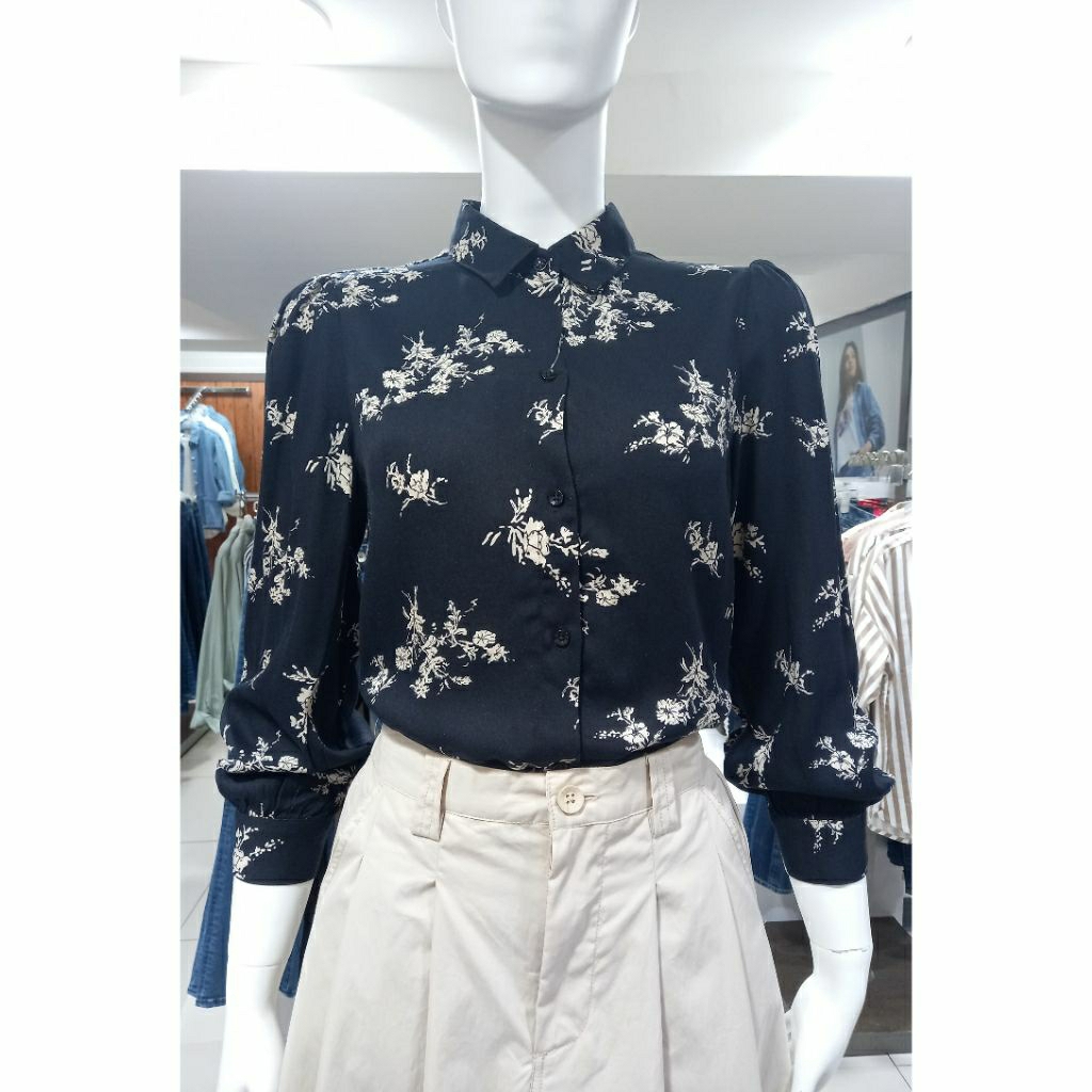 Kemeja Logo Jeans Original Kemeja Wanita Kemeja Hitam Motif Bunga Wanita