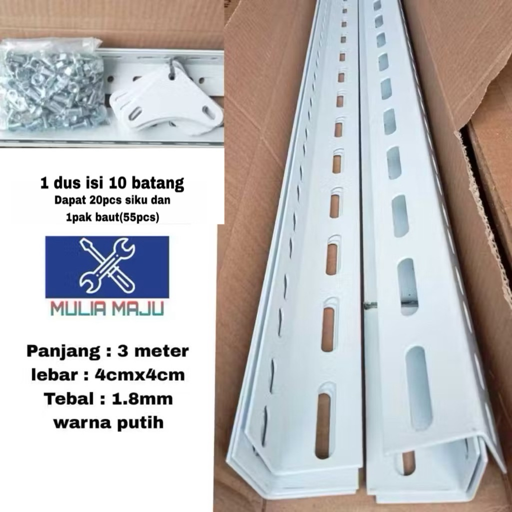 1dus isi 10batang siku lubang besi 1.8mili siku lubang/Rak Siku Lubang Perbatang 3meter paket murah 