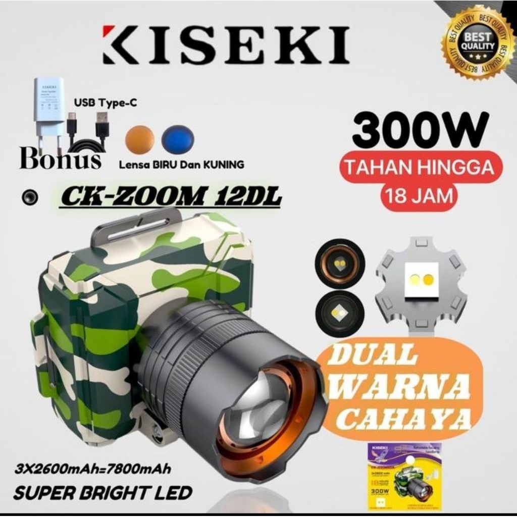 Senter Kepala 300 Watt Kiseki CK-ZOOM 12 DL dua Cahaya