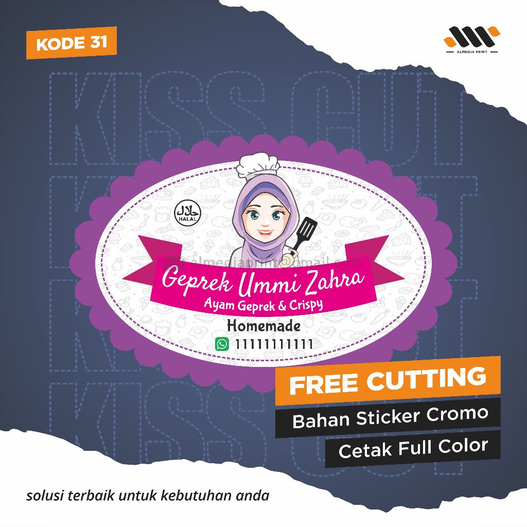 

(Isi 63-180 PCS) Cetak Stiker Cromo Vinyl Produk Kemasan Label Stiker Makanan Minuman (Free Cutting)