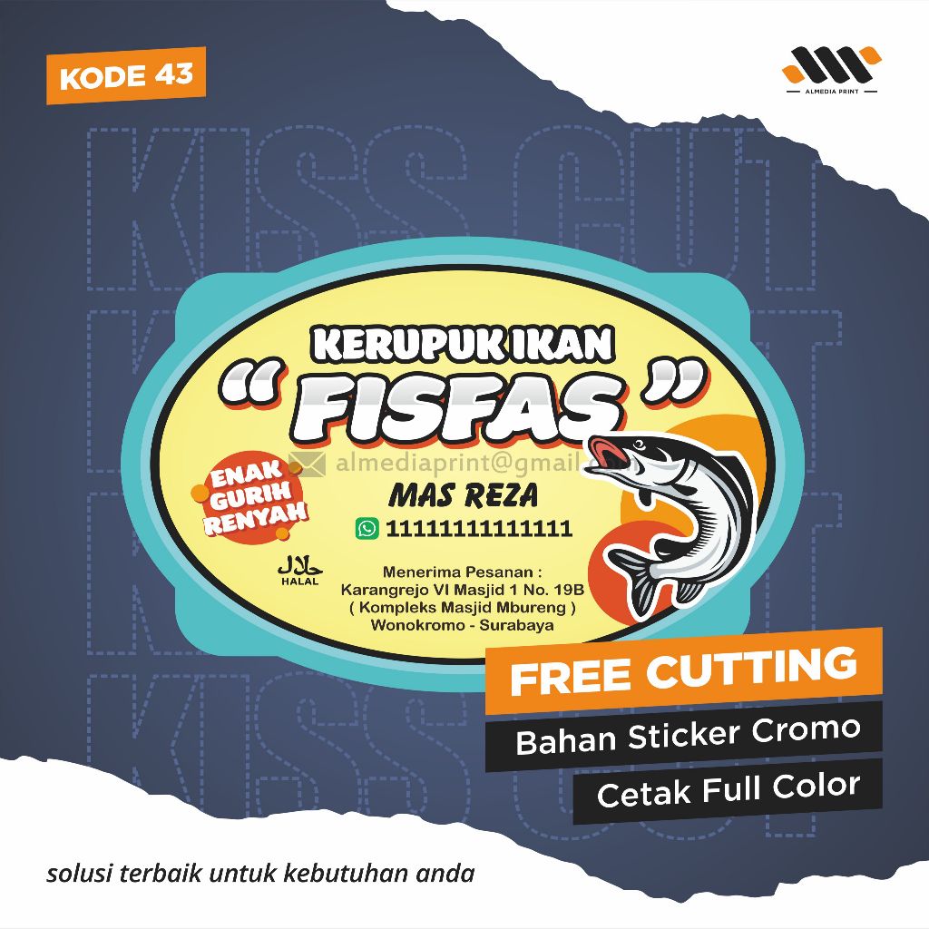 

(Isi 63-180 PCS) Cetak Stiker Cromo Vinyl Produk Kemasan Label Stiker Makanan Minuman (Free Cutting)