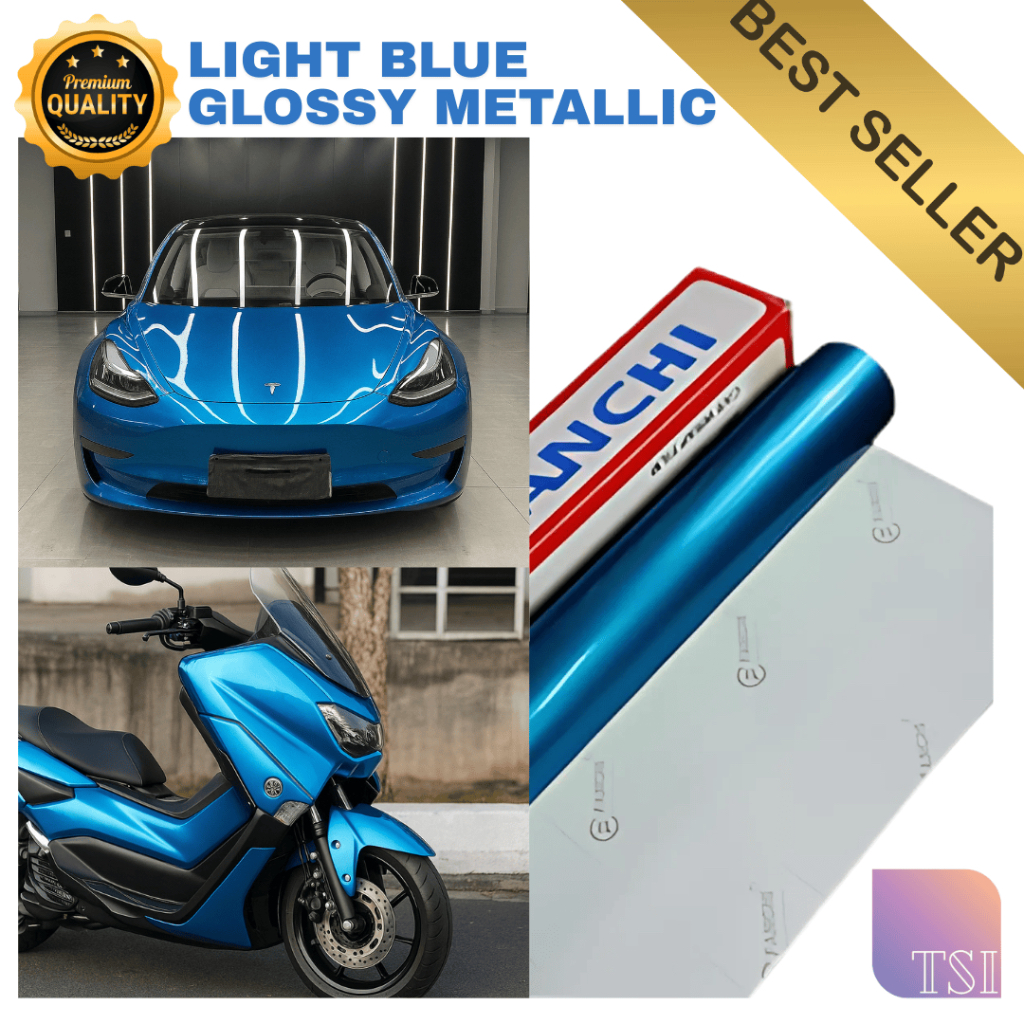 Stiker Skotlet Motor Biru Langit Metalik Glossy Muda Light Blue Metallic Candy 50 cm Warna Premium L
