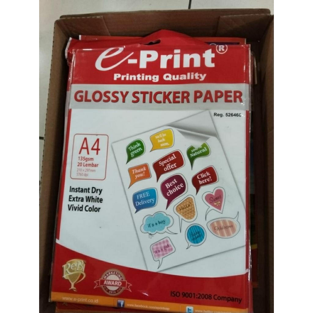 

e print glossy sticker paper a4 135gsm 20 lembar