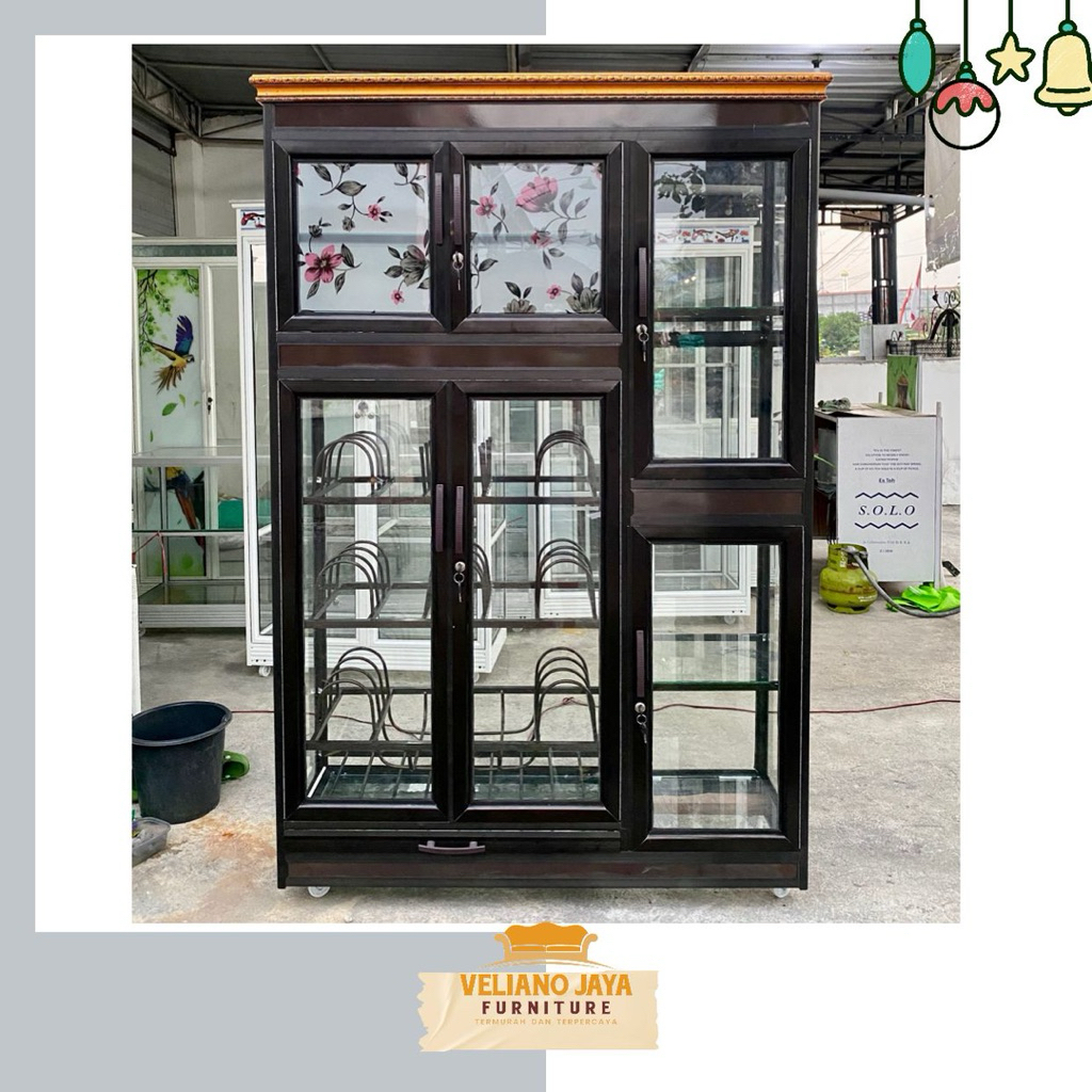 Rak Piring Serbaguna 6 Pintu // Bahan Alumunium & Kaca