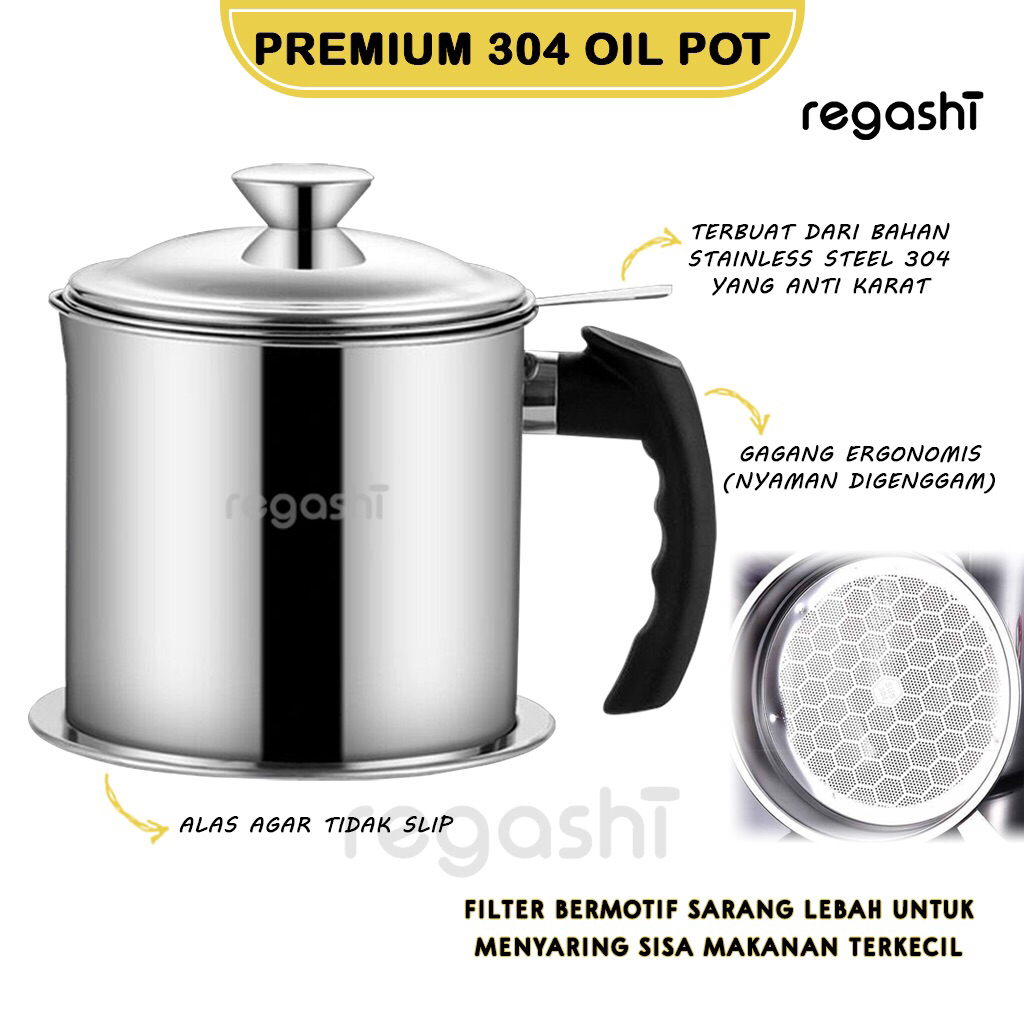 Regahi 304 Oil Pot Wadah Aringan Itchen Oil Pot Honeycomb Tyle Tempat Tainle Teel 304
