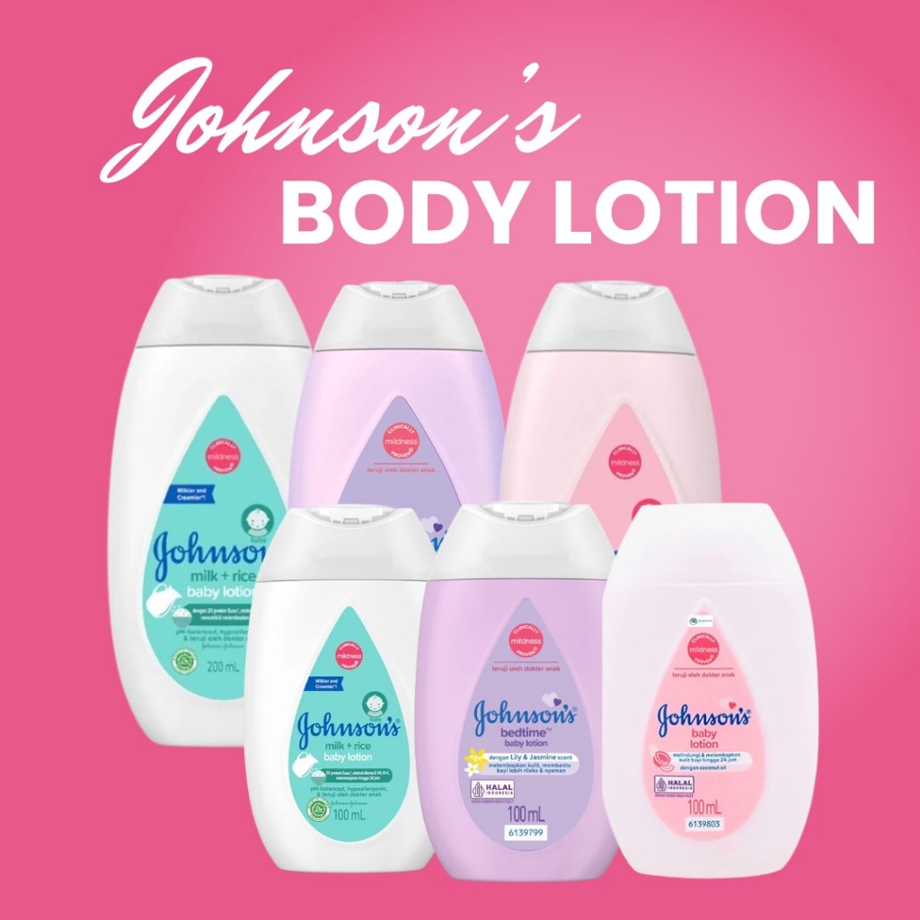 JOHNSON'S BABY Lotion Series | Netto 100 & 200 mL | Reguler Pink | Milk & Rice | Bedtime | Lotion Ba