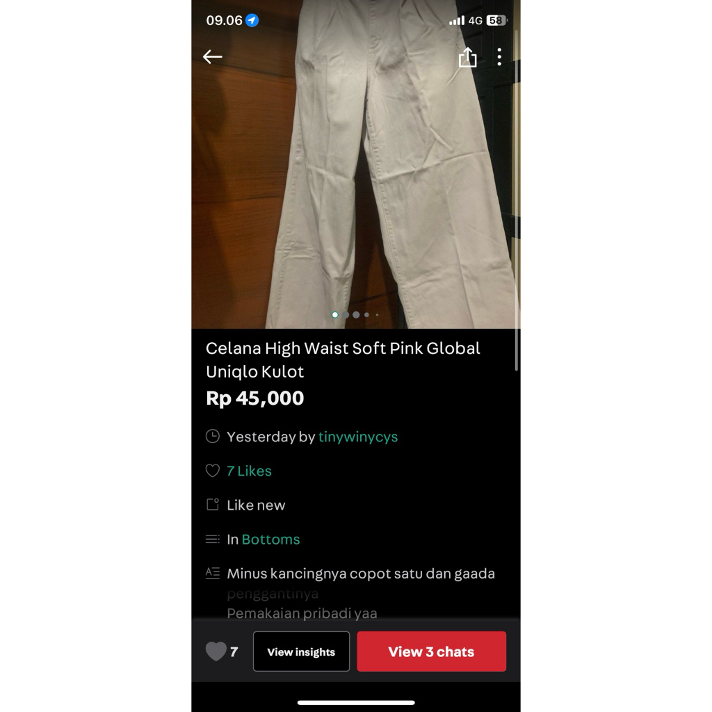 Celana High Waist Soft Pink Global Uniqlo Kulot