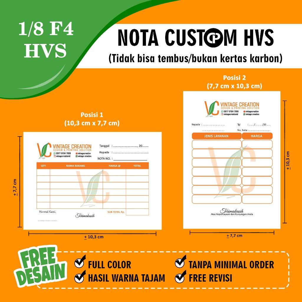 

NOTA HVS UKURAN 1/8 F4 FREE DESAIN CUSTOM FULL COLOR 1PLY (NON TRANSFER)