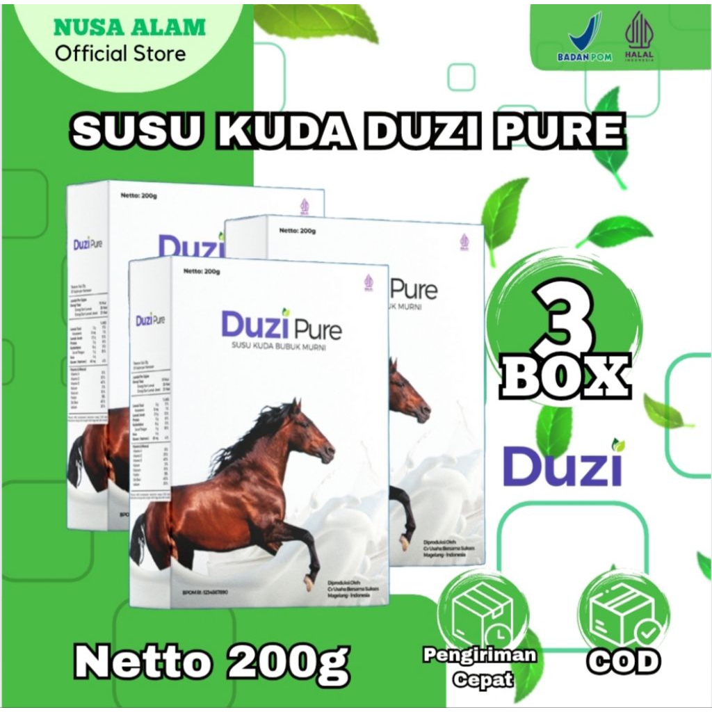 

Duzi Pure - Susu Kuda Lombok Bubuk 200 Gram 3 Box