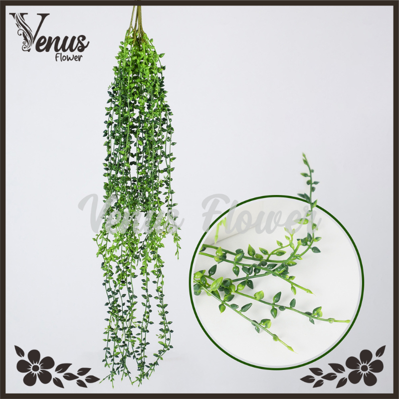 (VENUS) DAUN RAMBAT JUNTAI MELINJO ARTIFICIAL POT BUNGA PREMIUM DENGAN DAUN SUKULEN KUACI GANTUNG JU