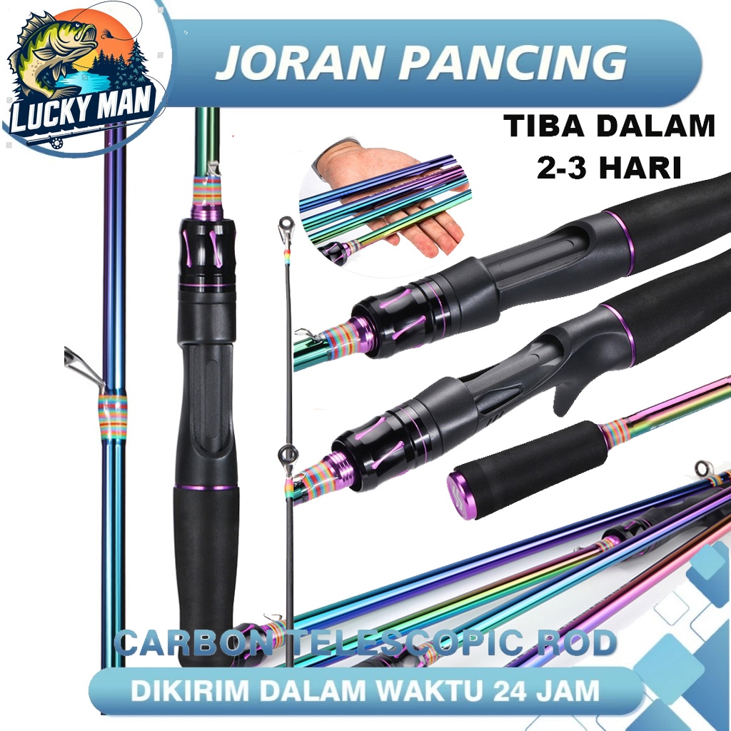 LUCKY MAN Joran Pancing M 6-12LB 1.8m/2.1m/2.4m 2 Bagian Carbon Fiber Fishing Rod BC