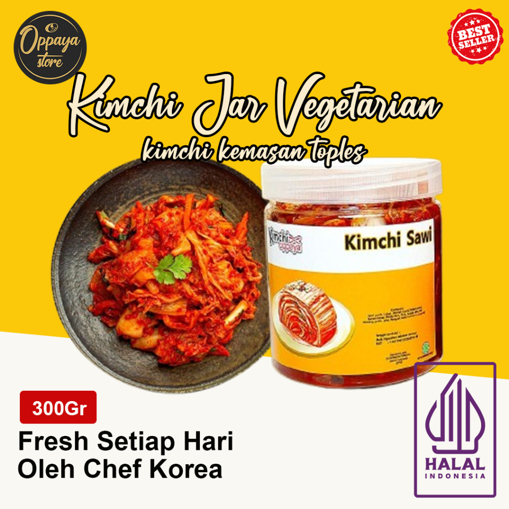 

Kimchi Vegetarian Sawi 300gr ( Jar ) Toples Halal Korea Asli Tanpa Bawang & Hewan