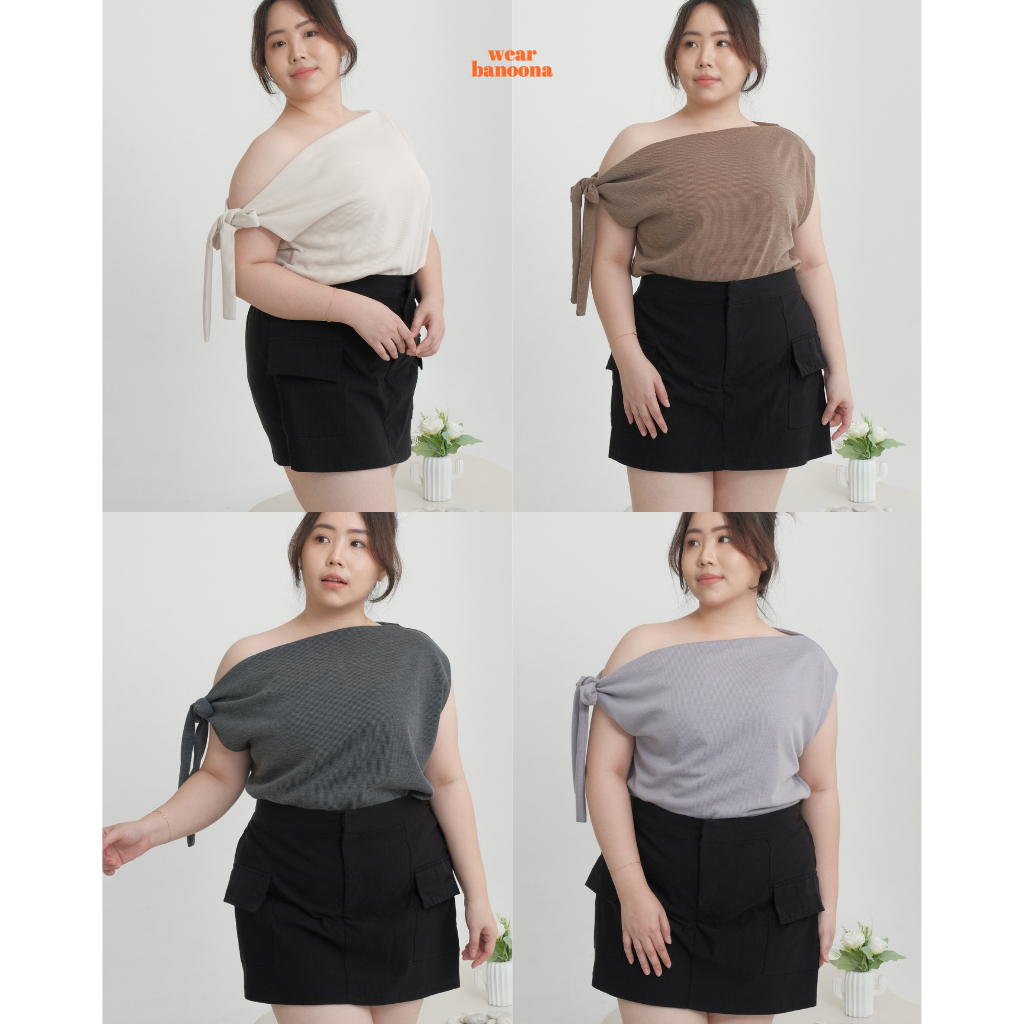 wear.banoona - Mikyung One Shoulder Top | Atasan Knitwear Rajut Ikat Lengan Pendek Elegan Stretch Bi