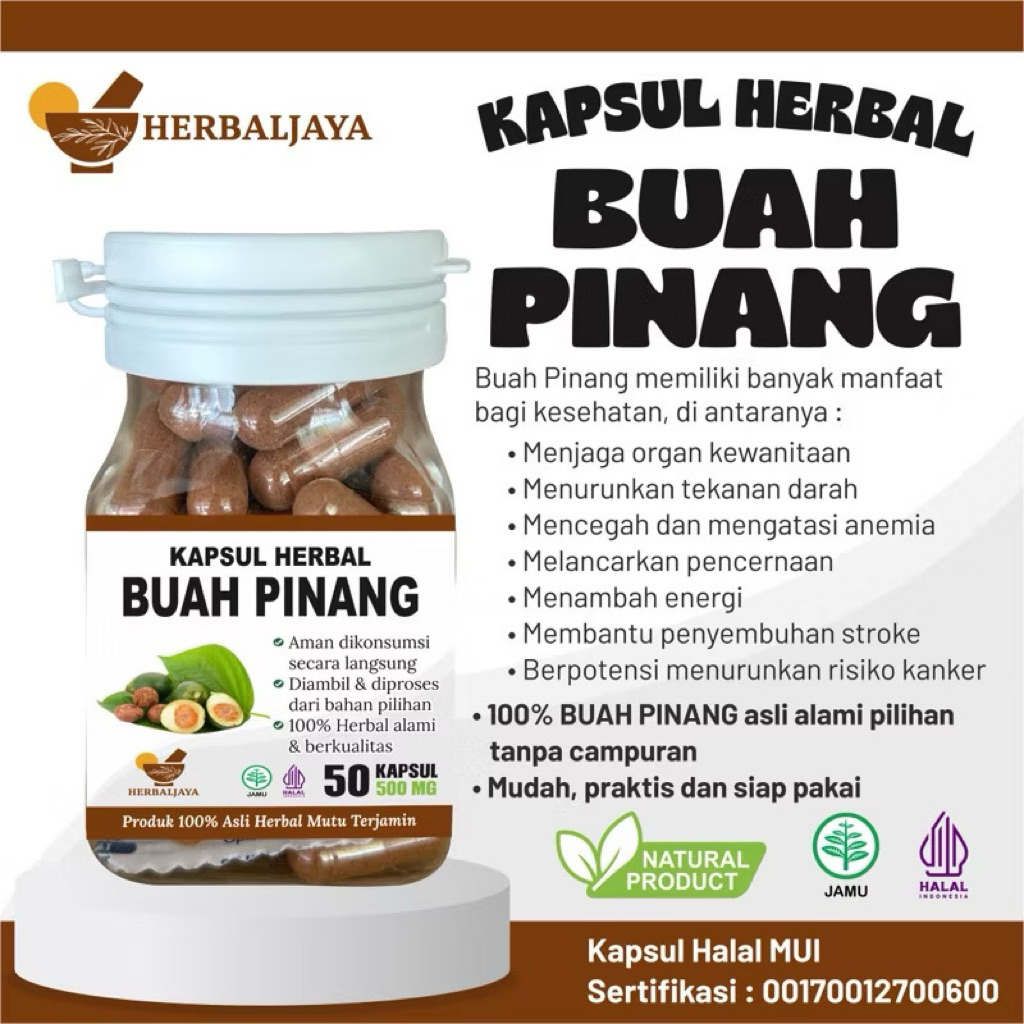 

HERBALJAYA - KAPSUL BUAH PINANG MUDA HERBAL JAYA 100% HERBAL ORIGINAL