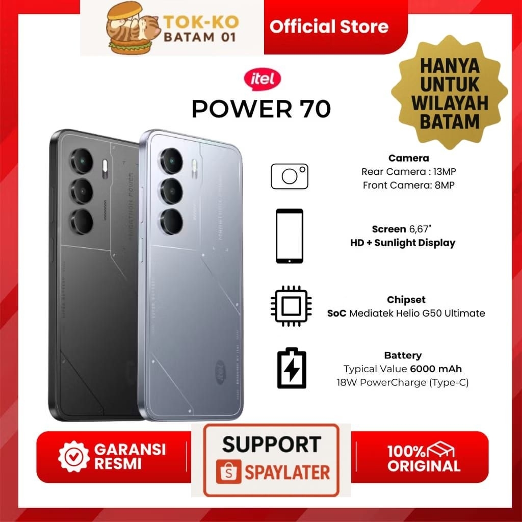 ITEL POWER 70 P70 4/128 GB & 8/128 GB 6000 mAh GARANSI - BATAM