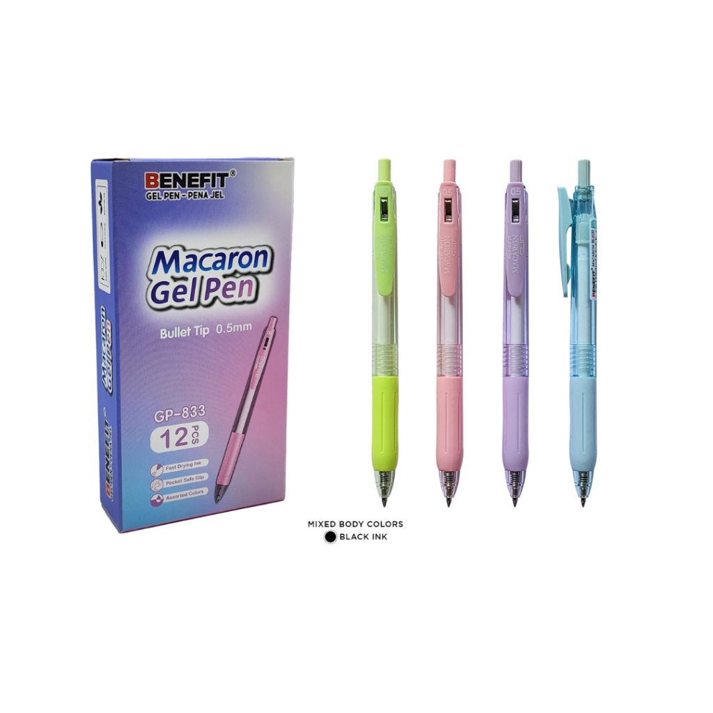 

PACK BOLPEN GEL BENEFIT MACARON GP-833 0.5 BLACK ISI 12PCS