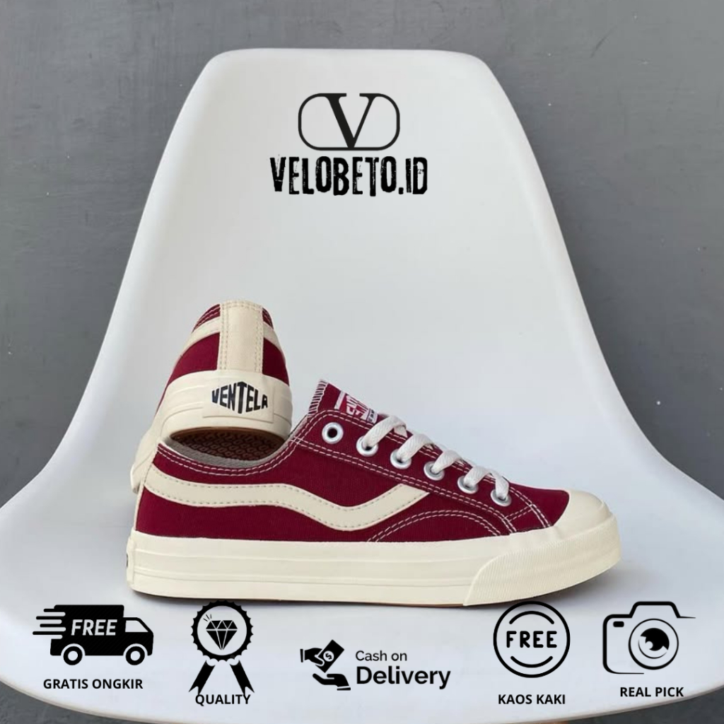 Bonus Kaos Kaki Ventela / Sepatu Ventela Public Low Maroon / Sepatu Keren Pria Wanita
