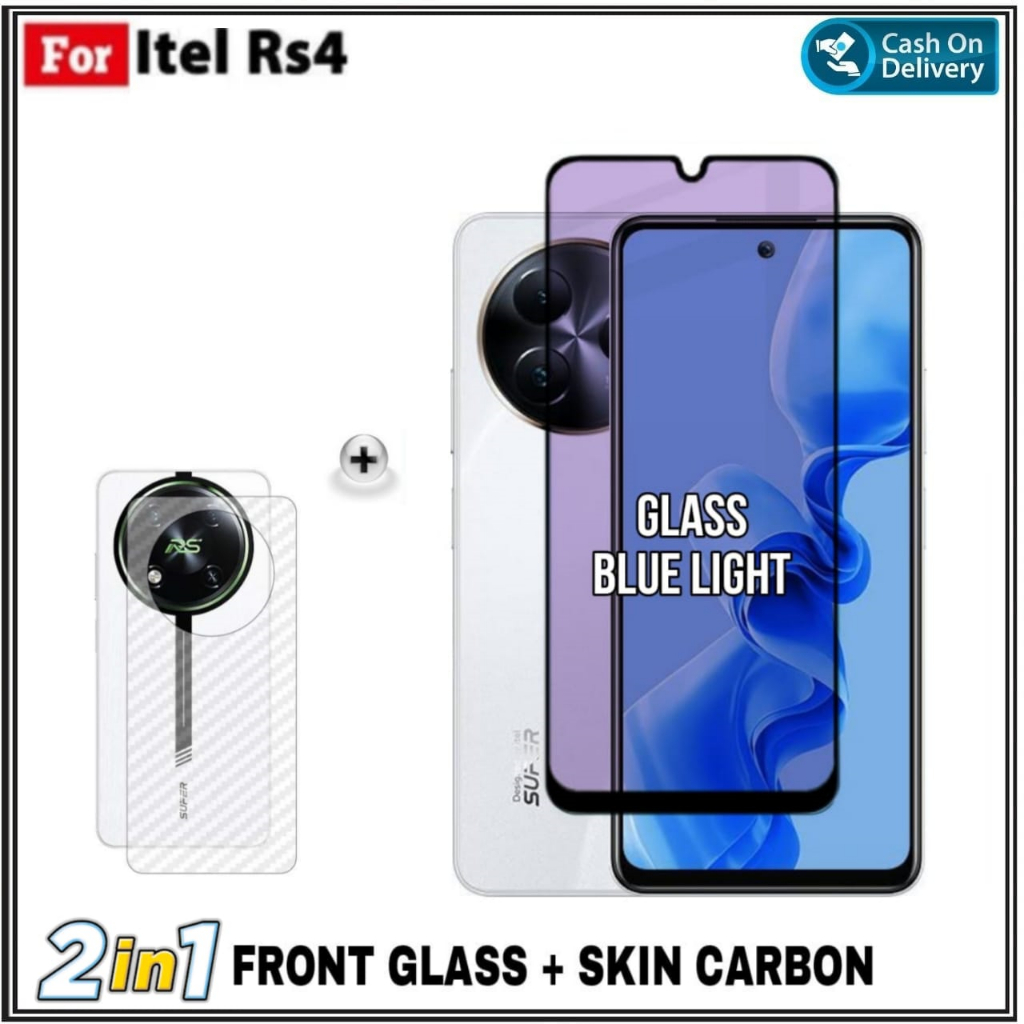 PAKET 3IN1 Tempered Glass Blue Light Itel RS4 Free Camera & Garskin