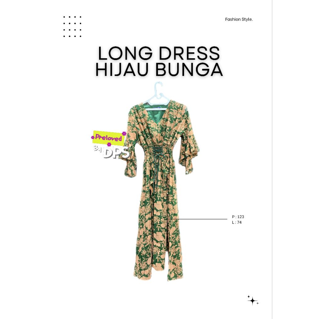 PL long dress bunga hijau size M