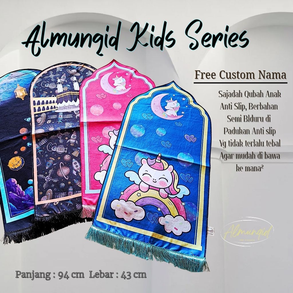 Sajadah anak custom nam Sajadah anak qubah anti slip souvenir ultah hadiah ulang tahun