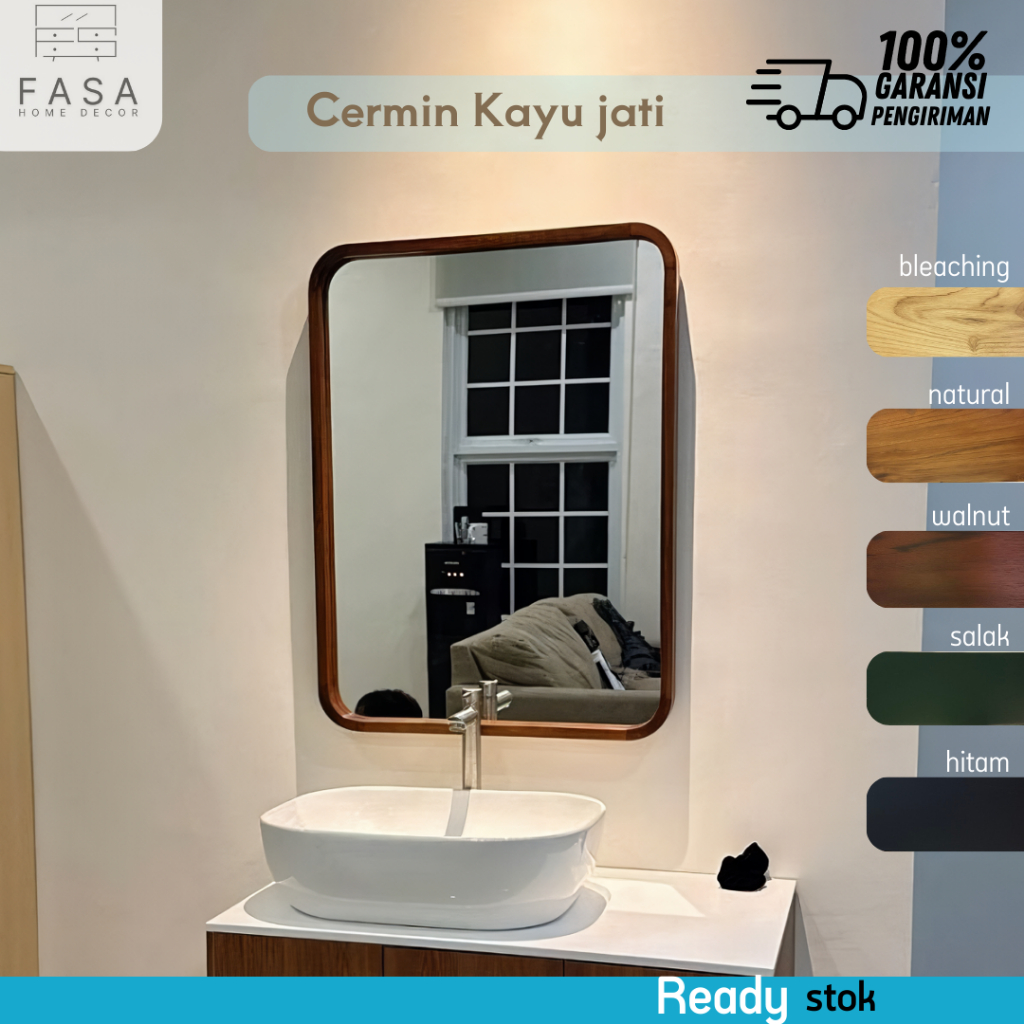 Cermin Kayu Jati Kotak Persegi Panjang – Cermin Dinding Hias Minimalis Estetik untuk Kamar