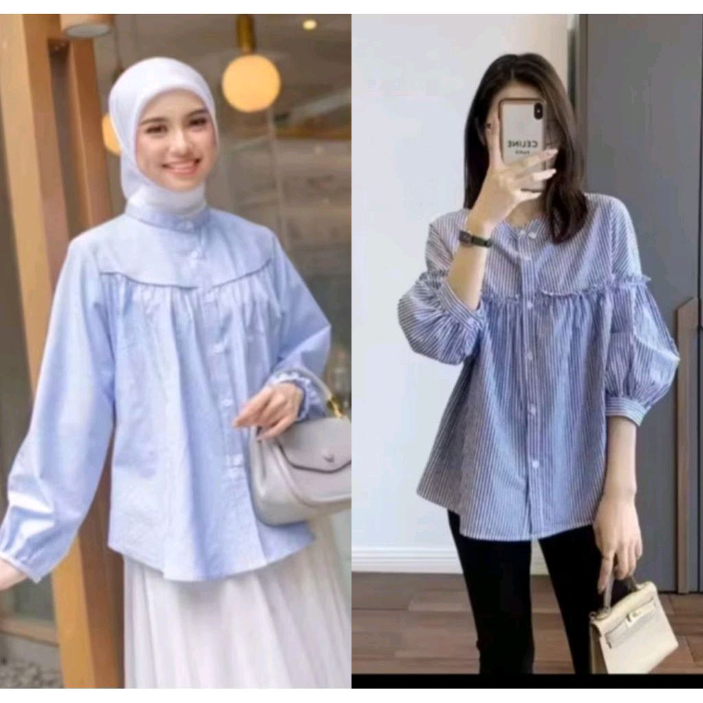 kemeja dan blouse katun salur rempel