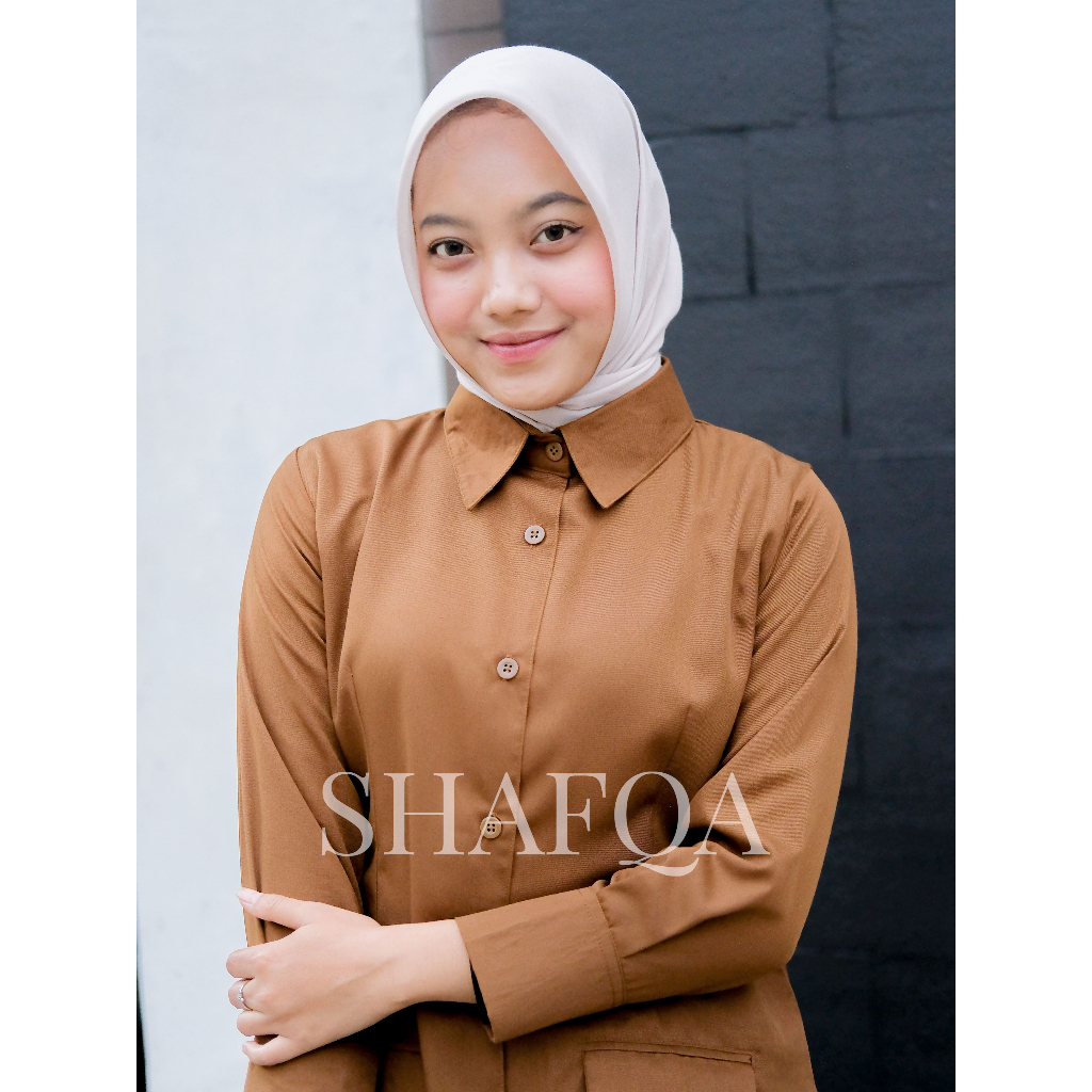 SHAFQA Setelan Seragam Pns Wanita Rok A Baju dinas Pns Khaki Tua Seragam Guru Wanita Bahan TOYOBO FD