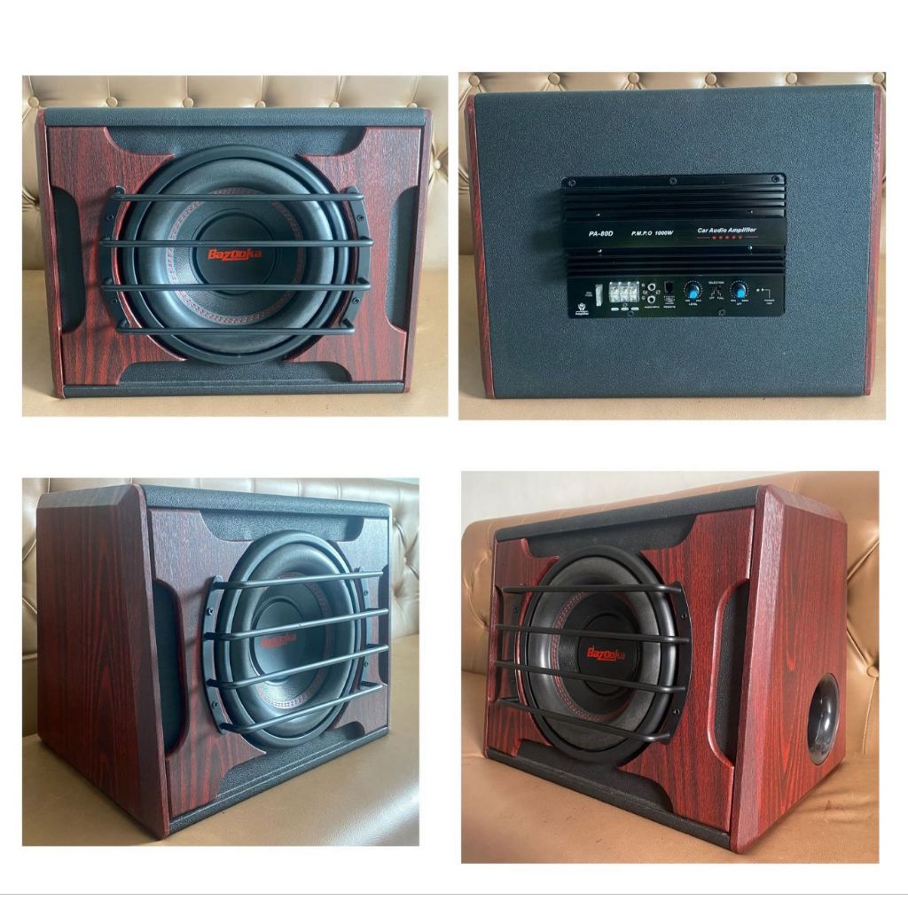 Basstube / Subwoofer Aktif 10 Inch Bazooka - Motif Kayu Port | Bass Mobil Super Kuat & Jernih