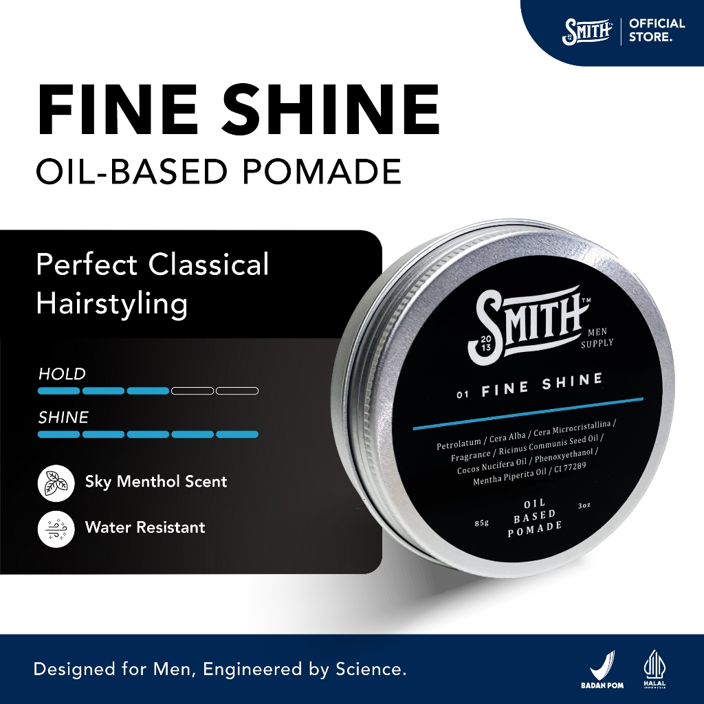 Smith Men Supply - Fine Shine Hair Pomade Oil Based 85gr | Pomade Rambut Pria | Minyak Rambut Pria |