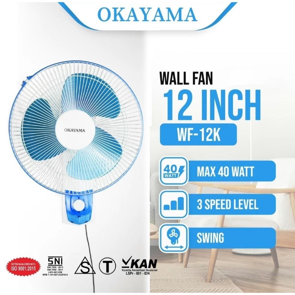Kipas Angin Dinding Okayama WF-12K 12 Inci