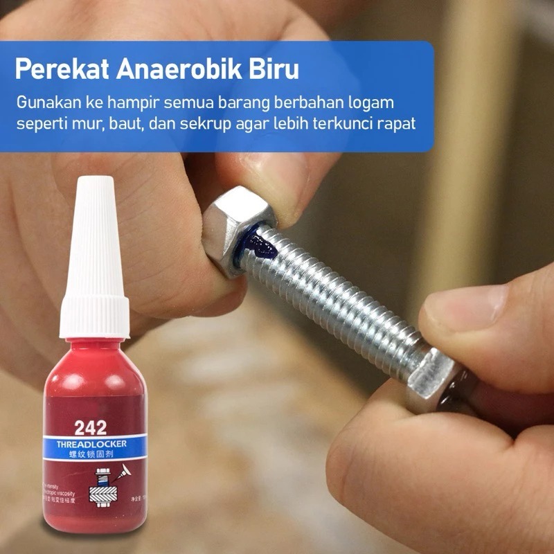 LEM BAUT 242 Blue Threadlocker anaerobic glue 10ml lem baut kutu sekrup RC