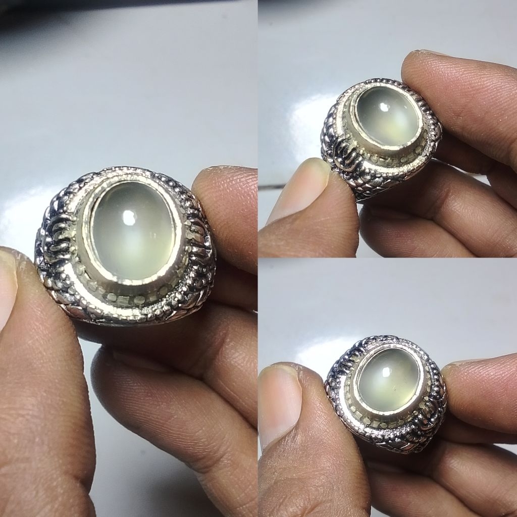 Batu cincin natural moonstone crystal klep tapak jalak Cc77