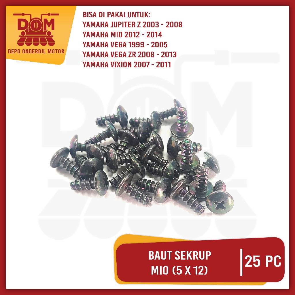 Baut Sekrup Mio 5 x 12 isi 25 (PSP) Baud Dek Baud Body Yamaha Jupiter Vixion Panjang 12mm