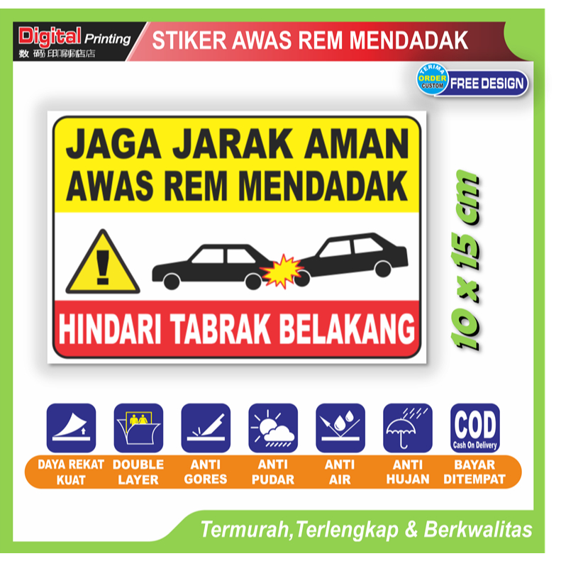 

Stiker tulisan jaga jarak aman awas rem mendadak hindari tabrak belakang sticker keselamatan kendara