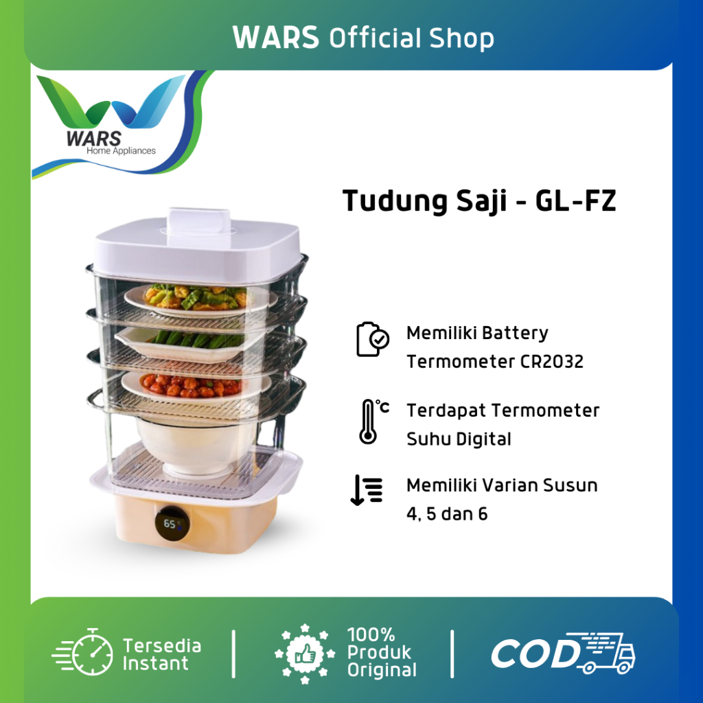 WARS Tudung Saji Susun Modern Anti Serangga Dengan Termometer