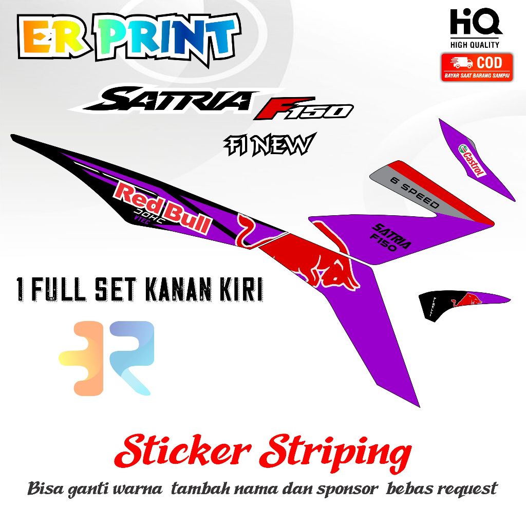 Striping Satria FU FI NEw  Sticker 1 Full Set Kanan Kiri Variasi  Desain RedBull