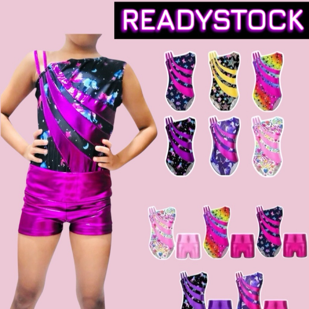 Leotard Gymnastic Anak Baju Gymnastic Leotard Set Celana Anak READYSTOCK
