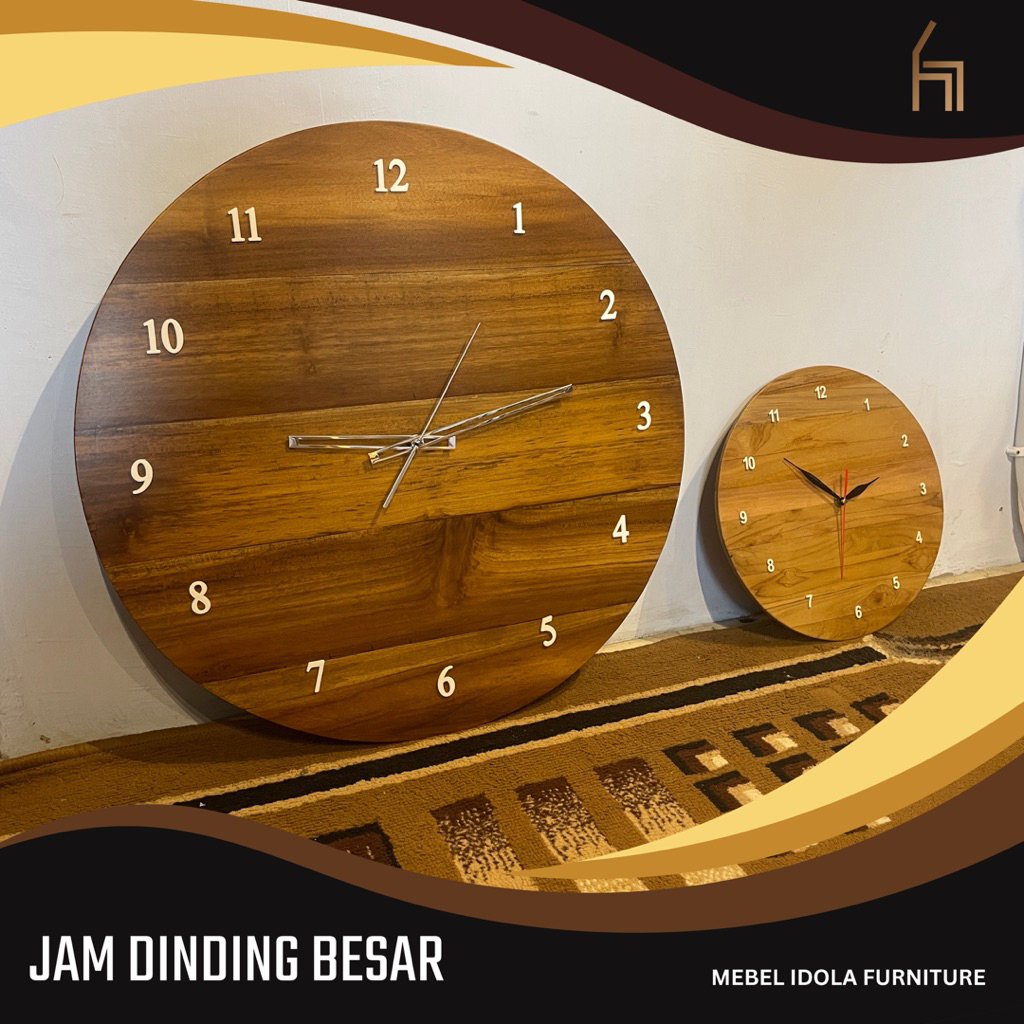 Jam Dinding Kayu Besar Diameter 60 cm / Jam Dinding Custom / Jam Dinding Domino/ Jam Dinding Bulat/ 