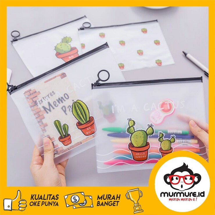 

Zipper Bag Cactus - Ziplock Motif Kaktus - Storage Bag Tempat Pensil Transparan