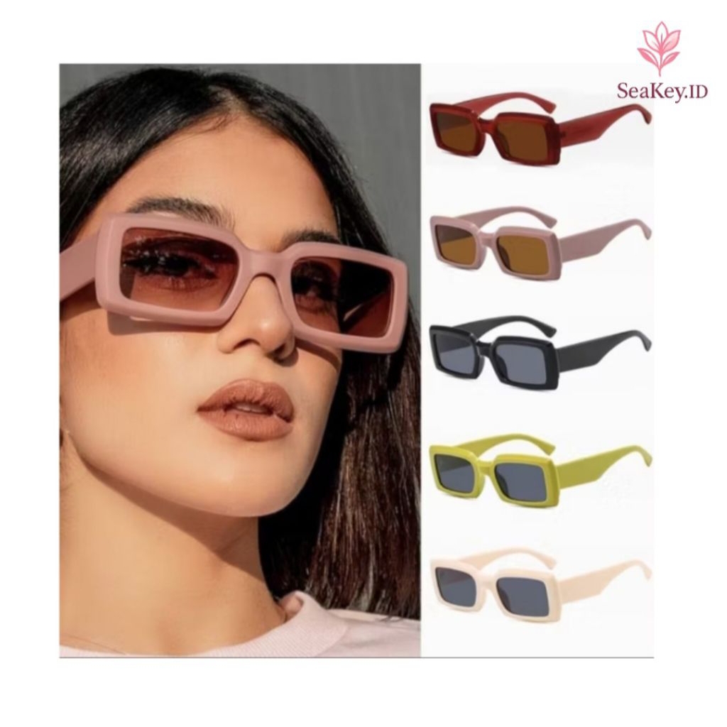 Seakey | Kacamata Hitam UV400 Bentuk Persegi Panjang Kacamata Fashion Unisex Wanita Pria