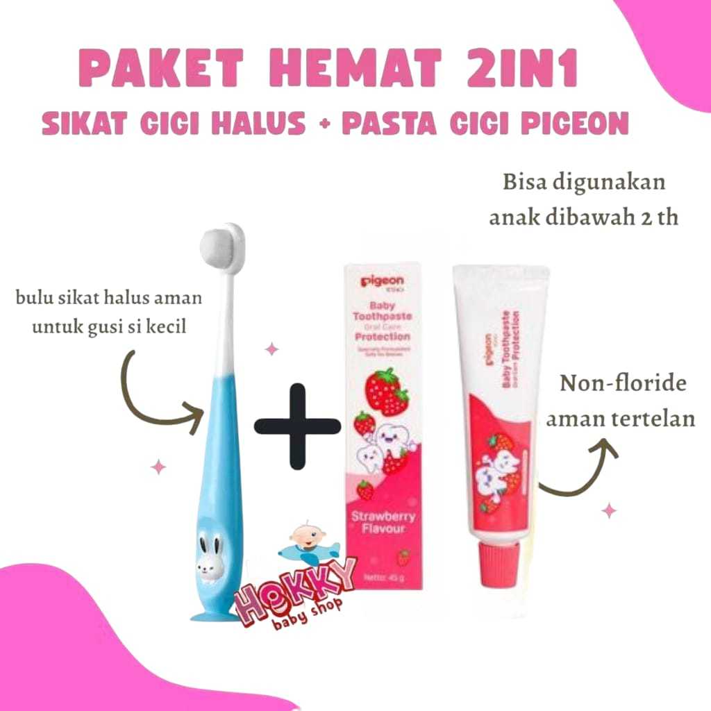 Paket Bundle Pasta Gigi PIGEON Baby Dan Sikat Gigi Bulu Halus | Paket Perawatan Mulut Anak MPASI