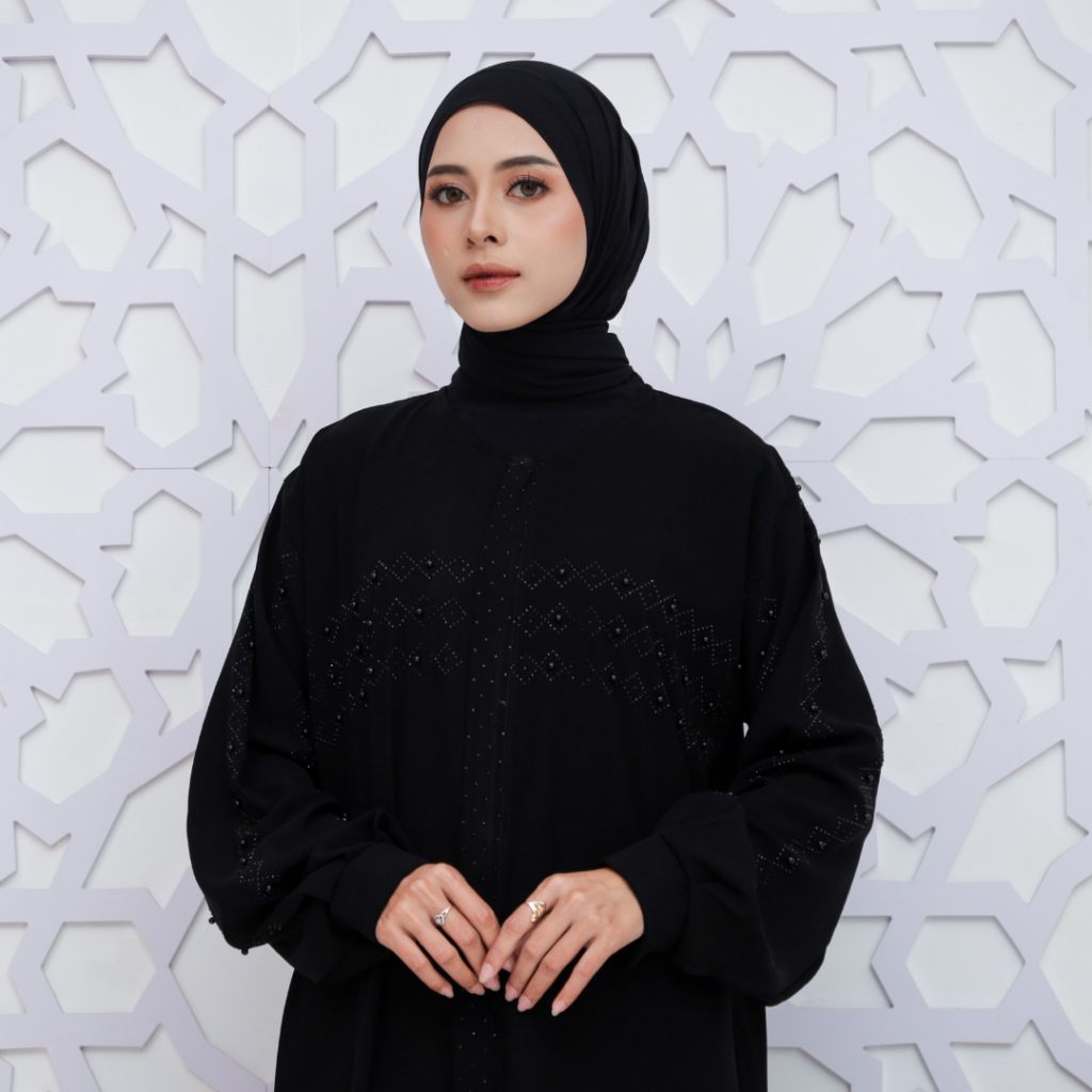 Abaya Hitam Gamis  Elegan Mewah Payet Mutiara