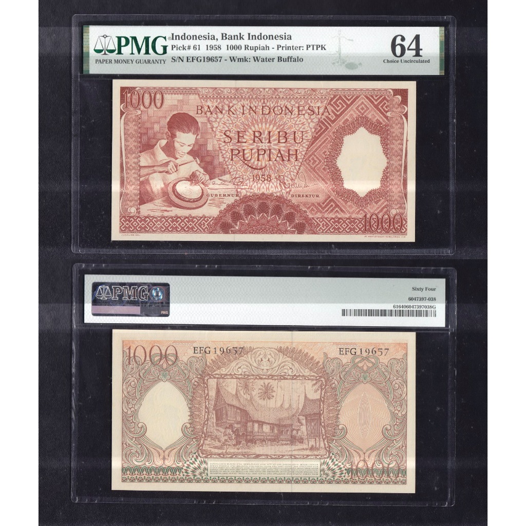 Uang kuno PMG 64 - 1000 rupiah tahun 1958 seri Pekerja S/N ... EFG19657