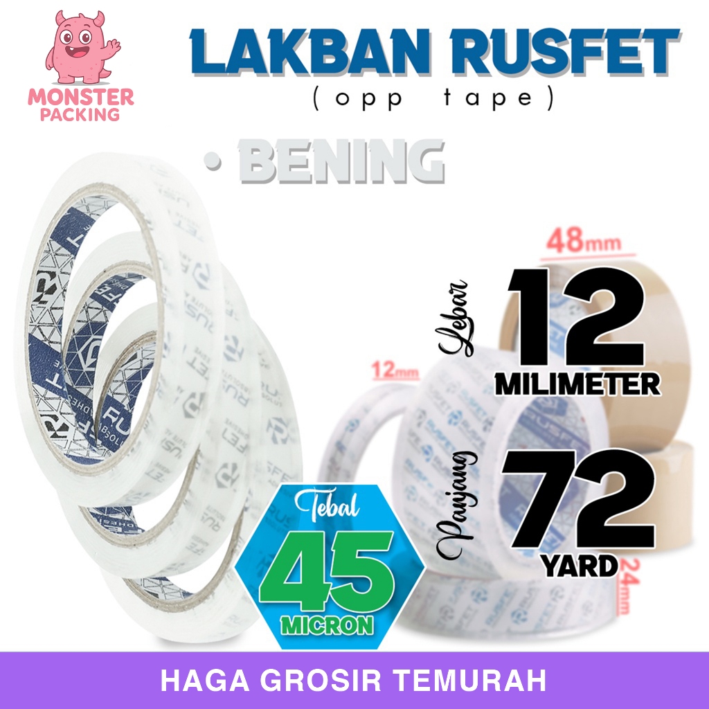 

Lakban 12mm x 72yard RUSFET Isolasi Selotip Plakban Packing PREMIUM / Satuan