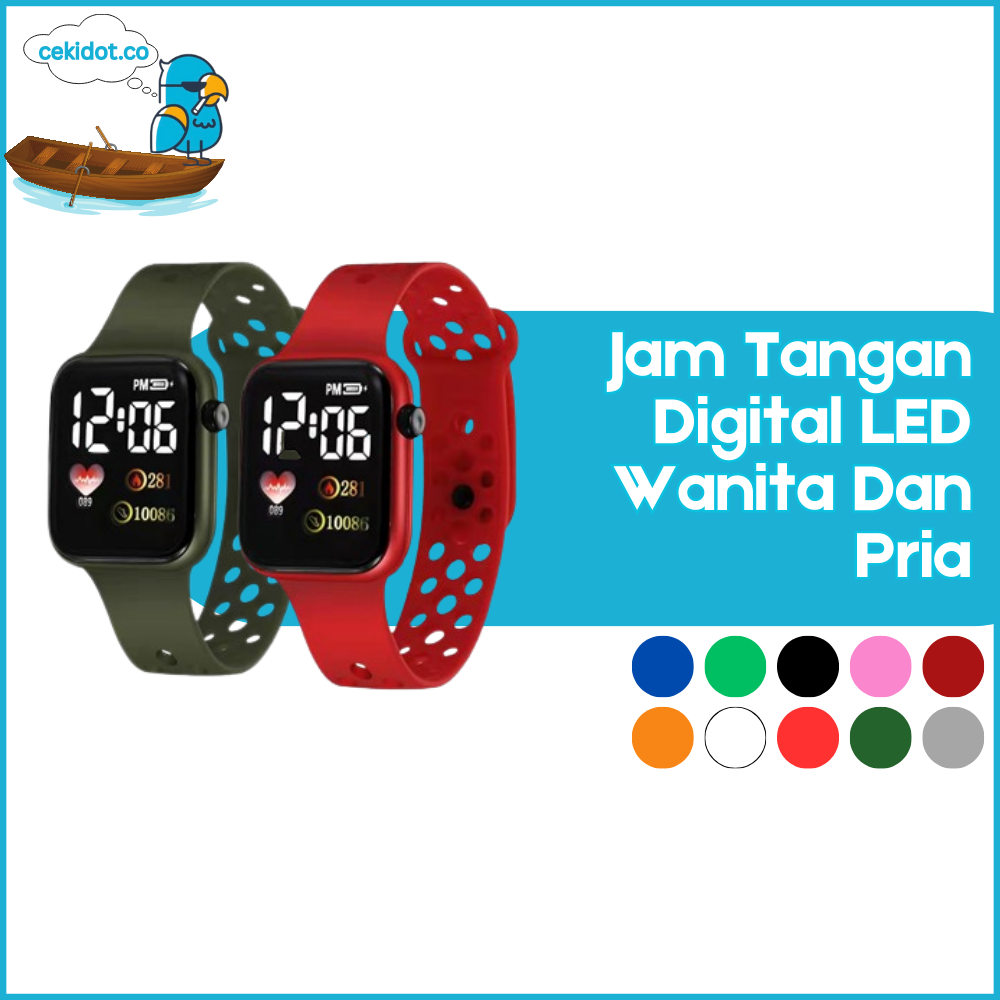 Jam Tangan Digital LED Wanita Dan Pria Strap Rubber Dial Kotak Tampilan Layar Besar Y1972