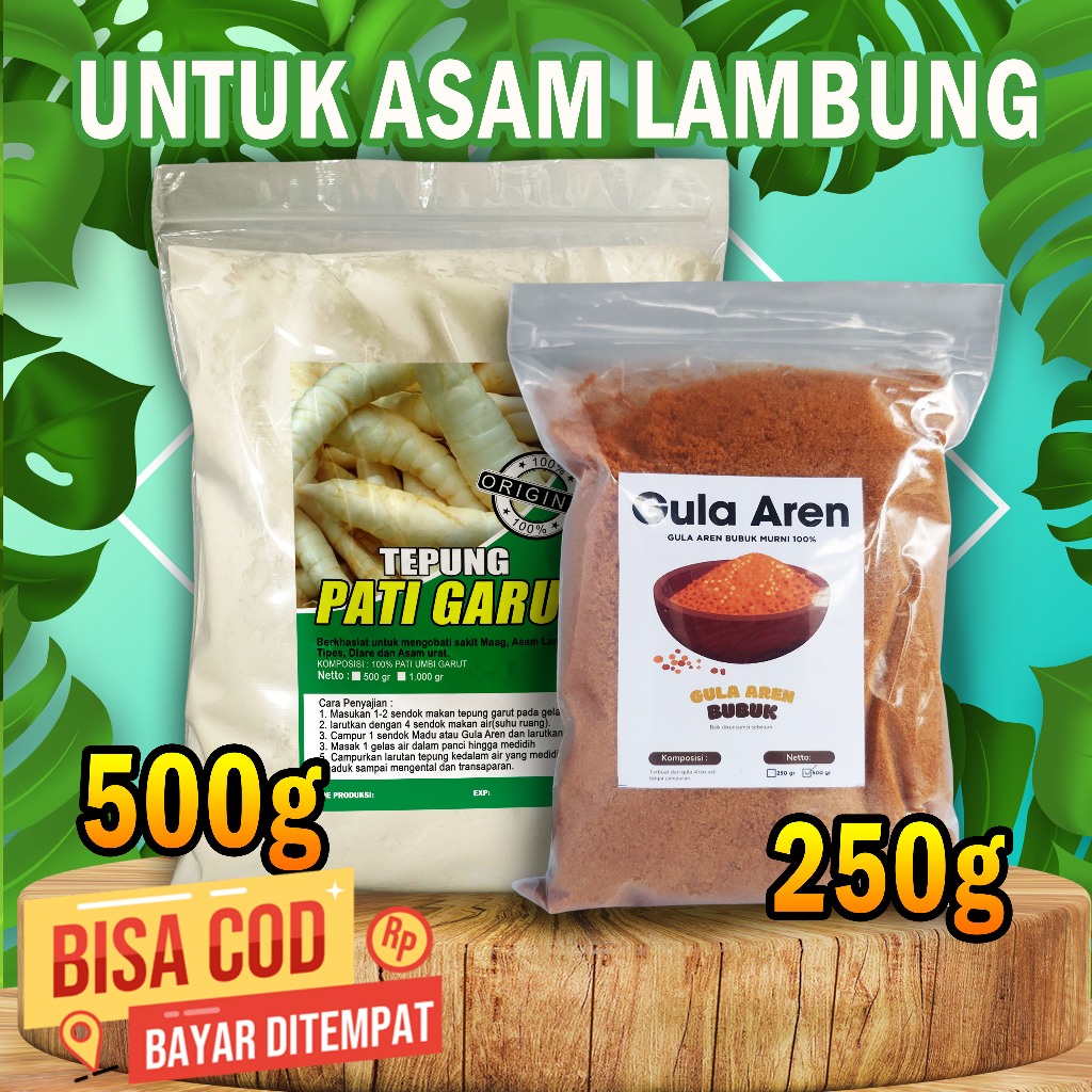 

TEPUNG GARUT 500gram + GULA AREN 250 gram BUBUK PAKET HEMAT TANPA RIBET / PATI GARUT ORGANIK