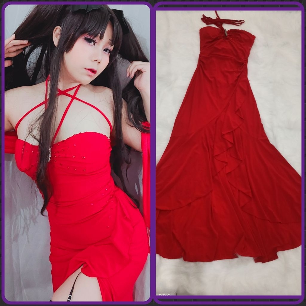 Dress merah tali Second Murah/Dress pesta/Costume Cosplay