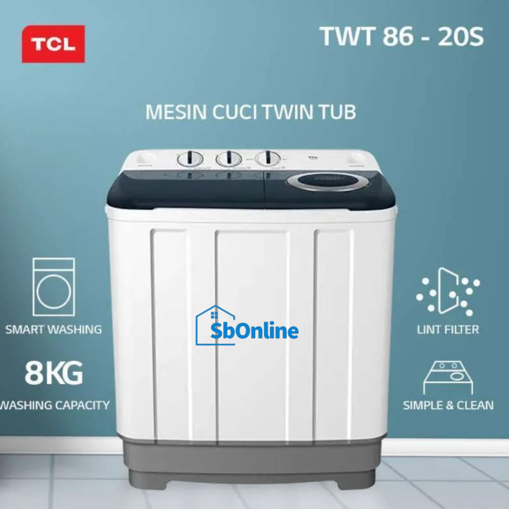 TCL Mesin Cuci 2 Tabung 8kg TWT 86 20S Twin Tub TWT86-20S