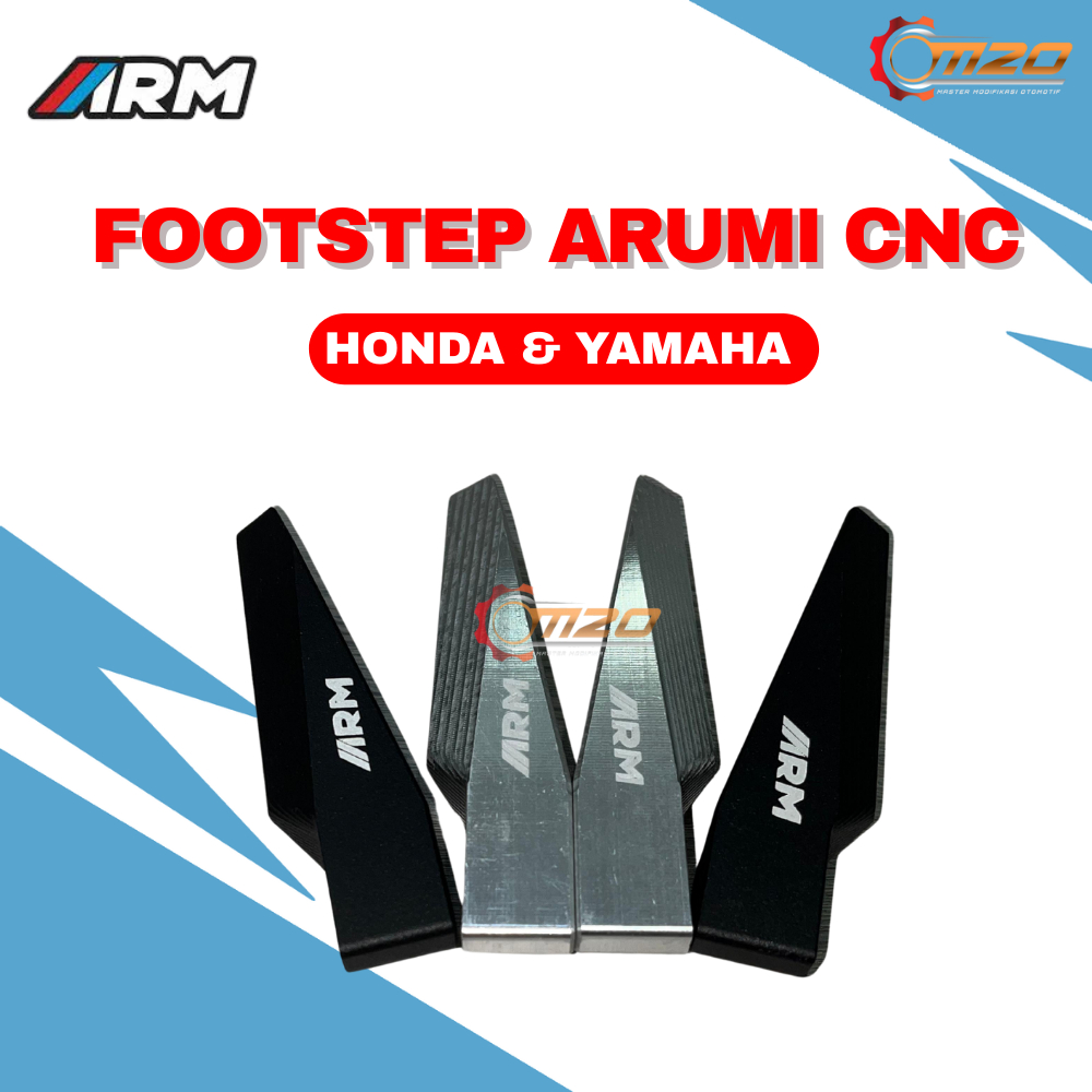 Footstep ARM Pijakan Kaki Motor Matic Full CNC ARUMI Aluminium Alloy Warna Hitam Silver Untuk Honda 